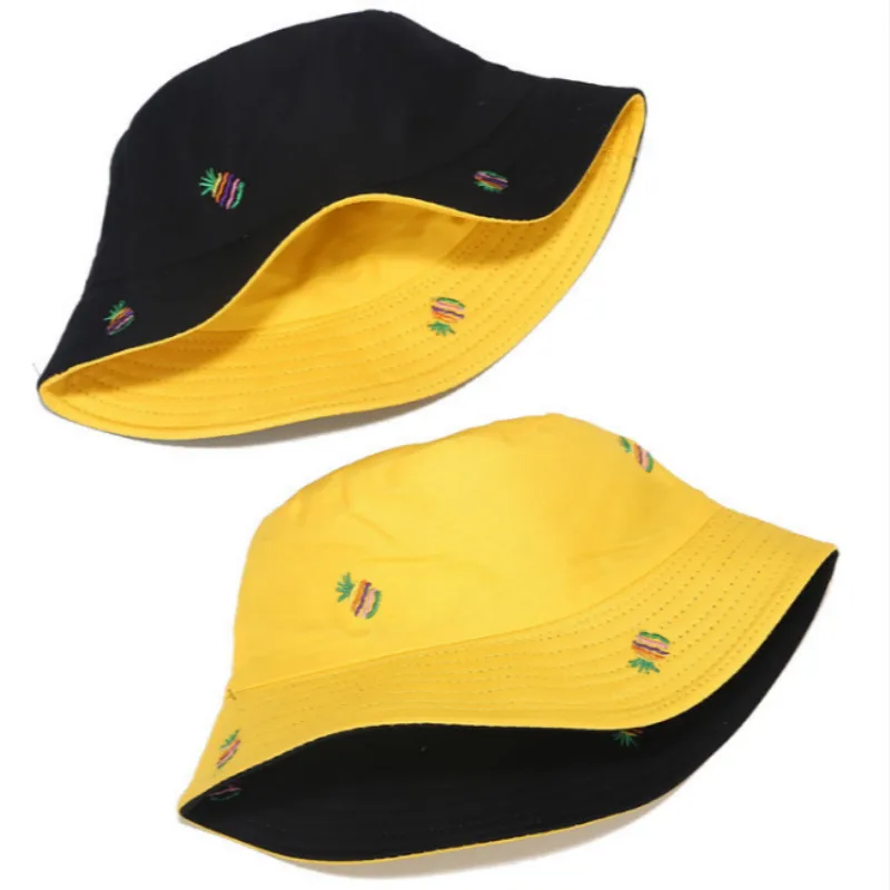 Панама с ананасом модная двухсторонняя Хлопковая женская шапка шляпа вышивкой