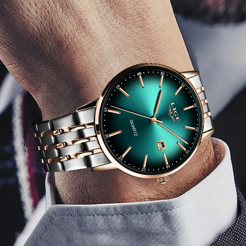 Часы наручные LIGE мужские кварцевые брендовые роскошные спортивные