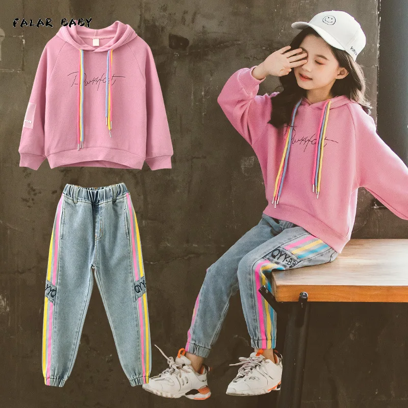 

Children's Sports Suit Hoodies Jeans Tracksuit For Children Toddler/baby Girl Fall Clothes Kids Outfit School Costume For Girls