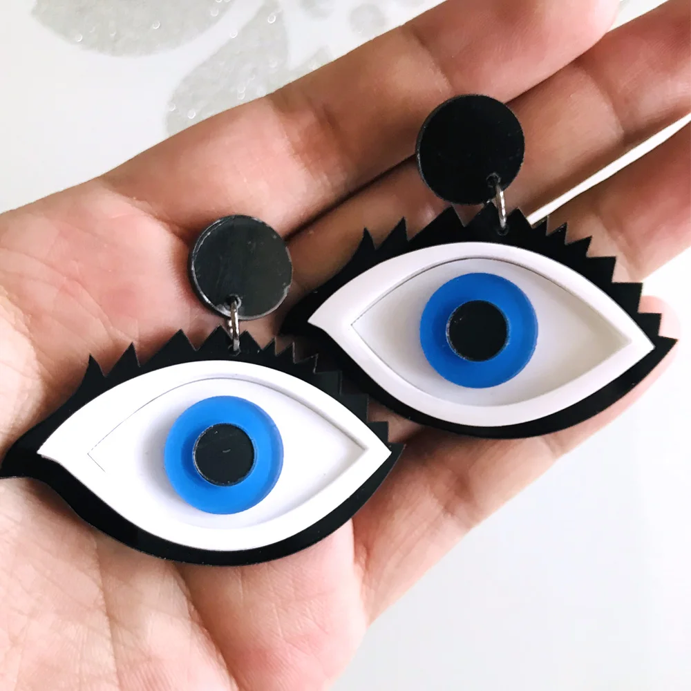 Женские акриловые серьги подвески в стиле панк с большими голубыми глазами для