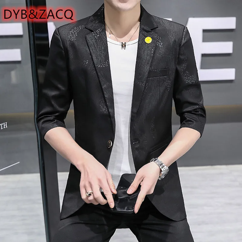 

DYB&ZACQ Men's Mid-sleeved Small Suit Summer Thin Seven-minute Sleeve Korean Version Slim Suit Handsome Hair Stylist Coat Trend