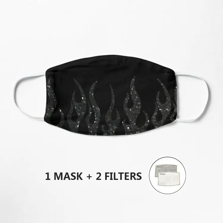 

Маска черная на черном блестящем пламени, хлопковая маска для лица для езды на велосипеде, лагеря, моющаяся многоразовая маска