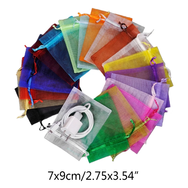 

066C 100 Pieces Mesh Bag Can Be Customized Logo Chiffon Organza Jewelry Bag Drawstring Storage Packaging Bag