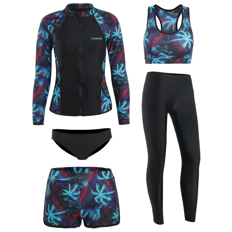 

Swimsuit Push Up Separate Female Bikini Women With Shorts For Full Long Sleeve Pants Suit Couples Drying Surf Animal Linen