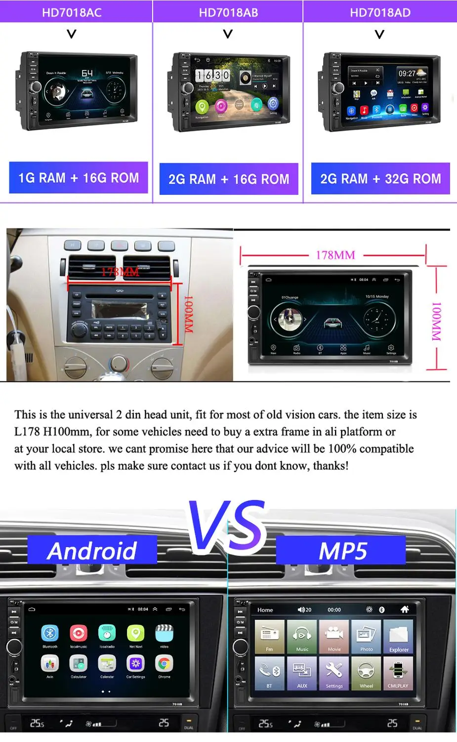 Podofo 2din Автомагнитола Android Mirrorlink Bluetooth gps Wifi FM Автомобильный мультимедийный MP5 плеер для Volkswagen Nissan hyundai Авторадио