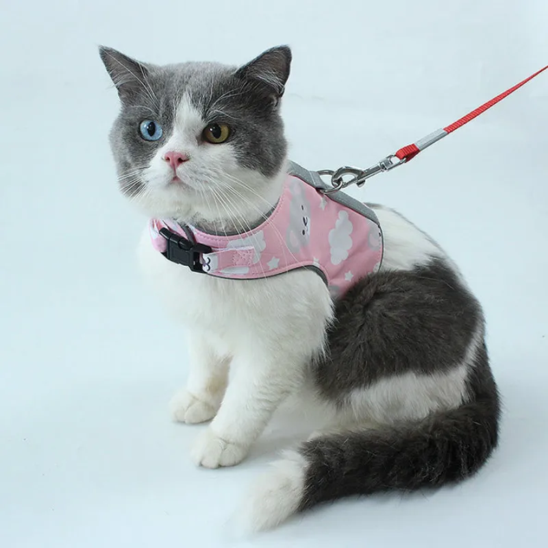 

Pet Supplies Cat Harness Pet Leash Set Vest Harness Reflective Polyester Printed Harnesses Velcro Buckle Design Anti-Lost