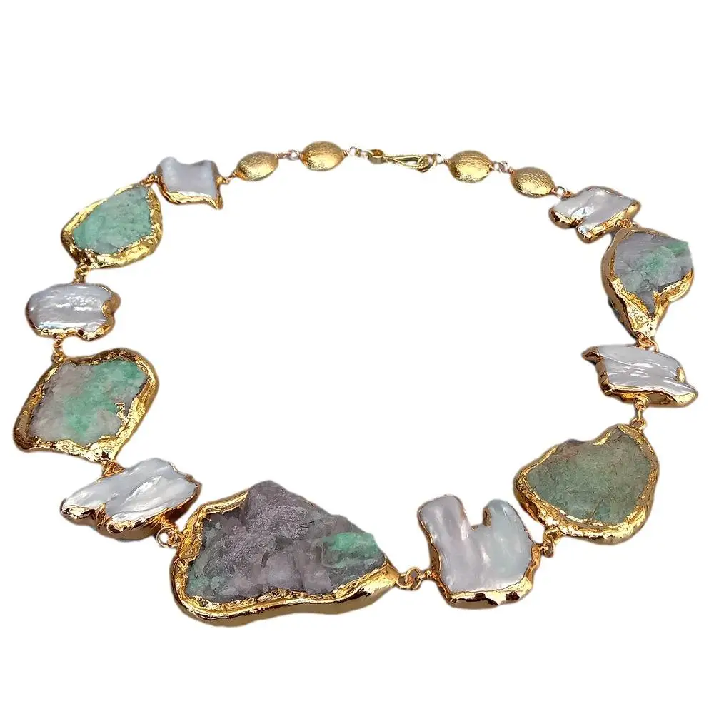 Y · YING культивированное белое жемчужное ожерелье Кеши натуральные зеленые эмеры