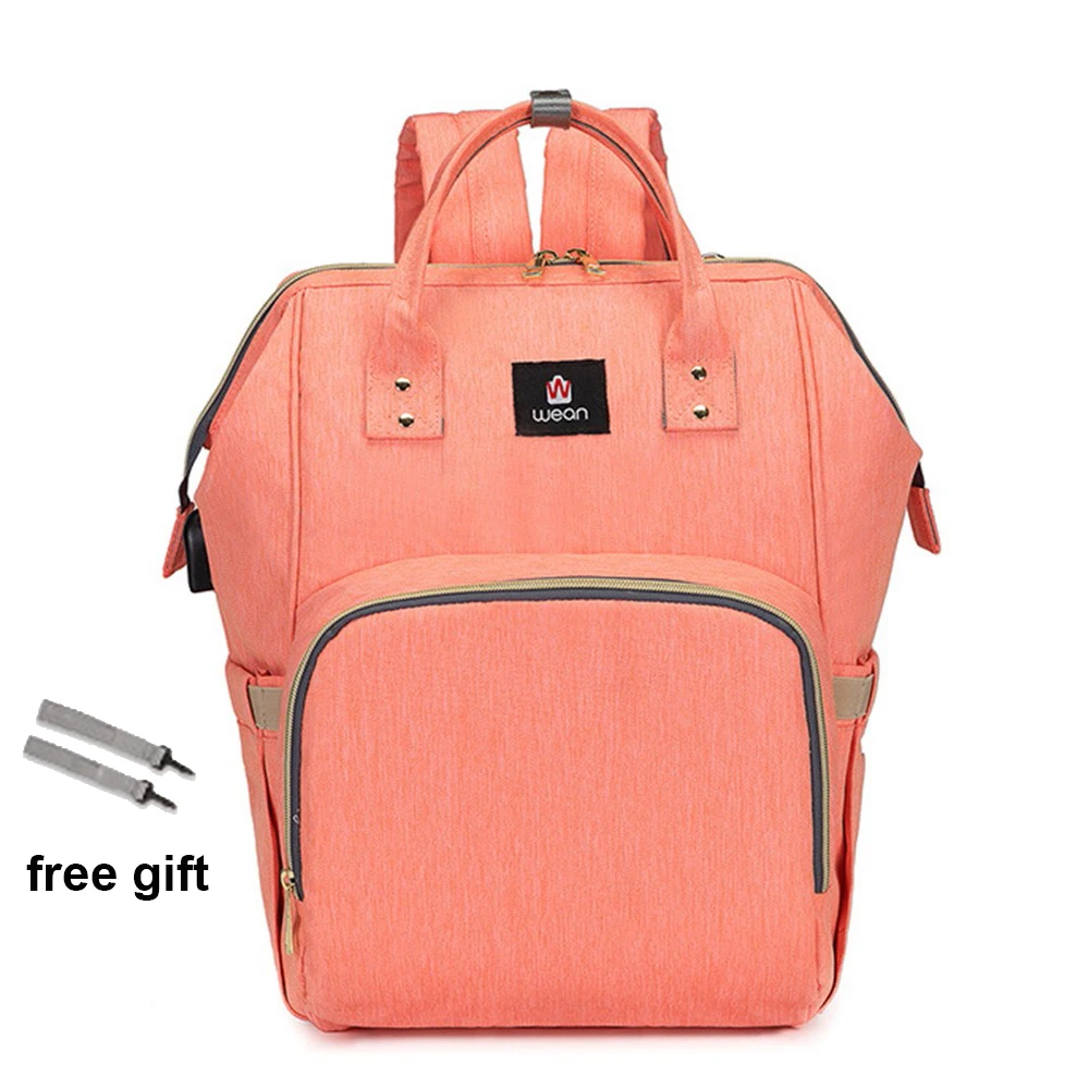 orange Сумка для подгузников, коляска с крючком, USB детские сумки, рюкзак, сумка для подгузников, водонепроницаемая сумка для беременных, дорожная сумка для кормления, сумка для детской коляски - Цвет: orange