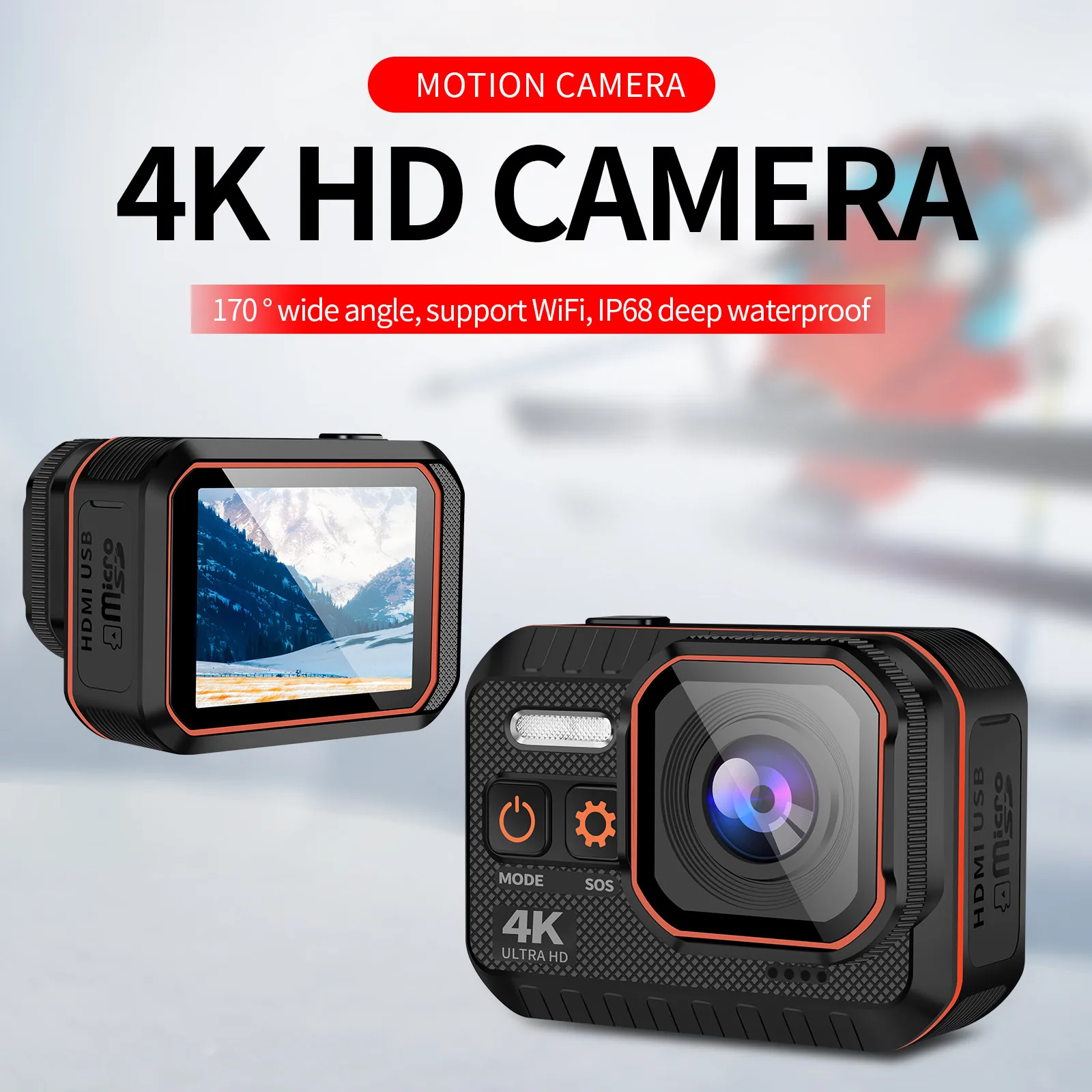 للبيع شحن مجاني HD 4K الرياضة في الهواء الطلق كاميرا مضادة للماء ، مقاوم للماء عمل الكاميرا Gopro كاميرا دعم بطاقة الذاكرة