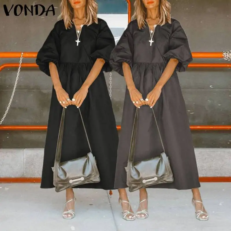 VONDA женское платье 2020 повседневное v-образный вырез половина рукава одноцветное