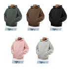 Толстовка мужская зимняя с длинным рукавом, утепленный пуловер из плюша, худи с кулиской и карманами, пушистая уличная одежда-кенгуру