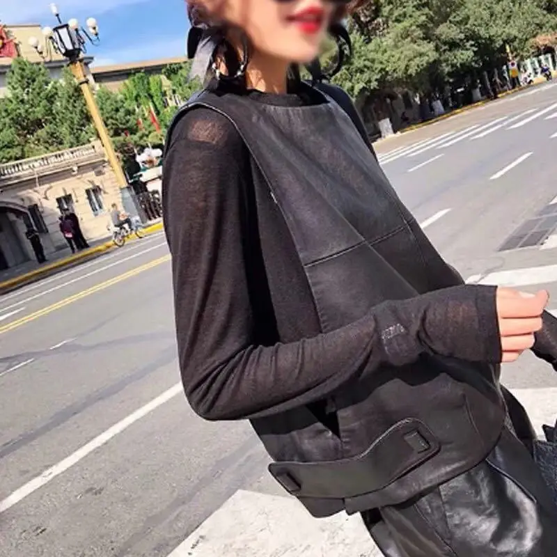 Женский жилет из натуральной кожи овчина свободный крой пуловер куртка без