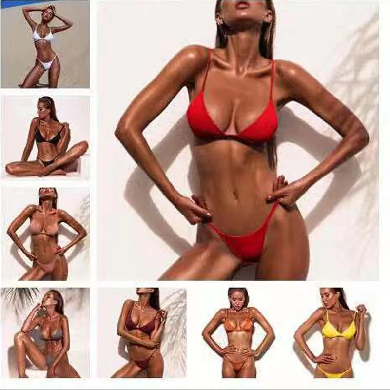 

Sexy Solid Bikini Set Women Summer Swimwear G-String Thong Beach Triangle Suit Swimsuit Bathing Suit Push Up Bikinis White