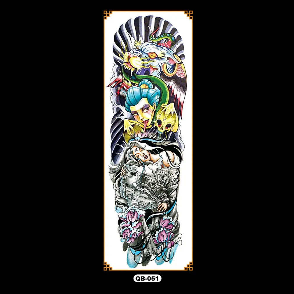 QB Full Arm Flower Tattoo Sticker Waterproof Temporary Tattoo Sleeve Men Women Body Paint Water Transfer Fake Tatoo Sleeve