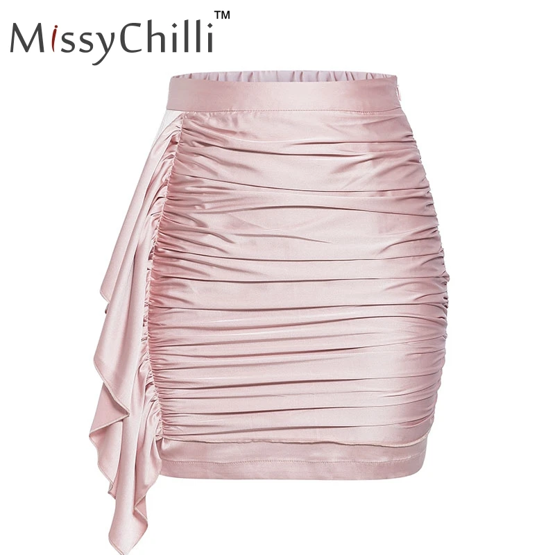 MissyChilli атласная плиссированная женская розовая юбка с высокой талией в стиле