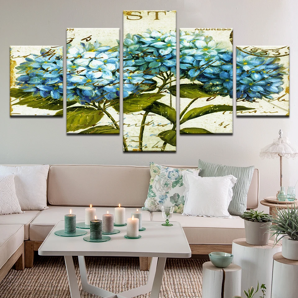 Современная акварельная картина на холсте художественная гортензии