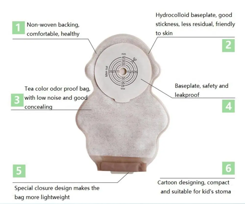 Педиатрический цельный сливной мешок для детей клейкая застежка картонный