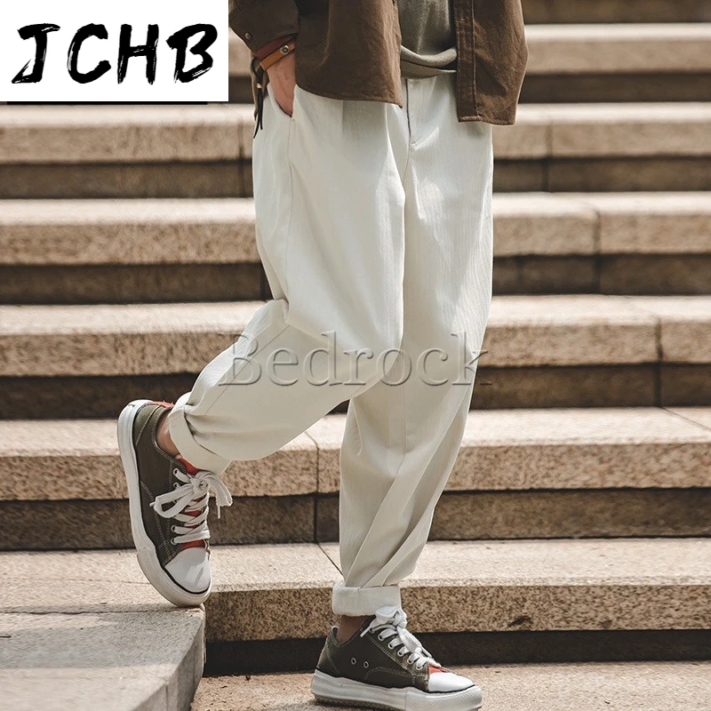 

Mid-high Retro Overalls Waist Vintage White Army Green Casual Mopping Straight Wide Leg Daddy Pants Men
