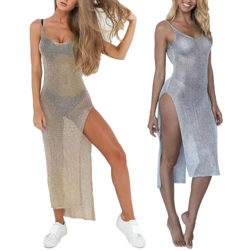 

Прямая поставка, сексуальное женское однотонное прозрачное длинное платье