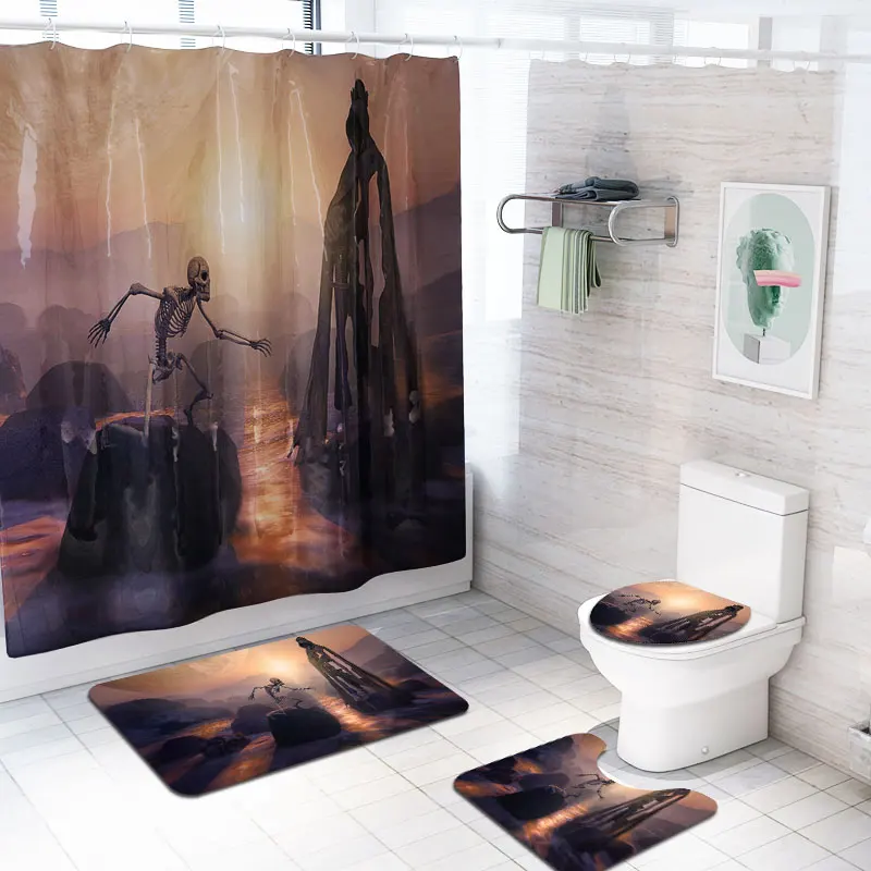 Набор для декора в ванную комнату: череп большая рыба носороги занавеска