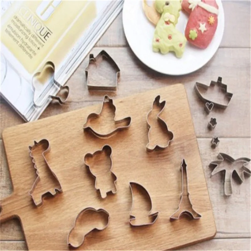 Новинка 10 шт. в наборе Мультяшные печенья из нержавеющей стали с животными хлеб