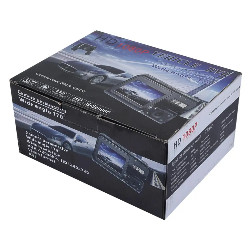 

1080P HD 2Inch Driving Recorder Gravity Sensor Dash Cam Dual Lens Car Camera for Parking Monitor Loop Recording Reverse Image