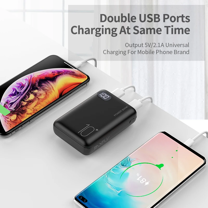 RAXFLY mi ni power Bank 10000 мАч портативный светодиодный экран для iPhone Xiao с двумя usb-портами
