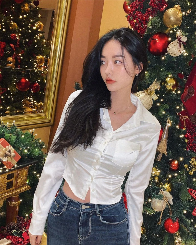 Новинка 2022 Весенняя модная винтажная женская рубашка однотонные сексуальные