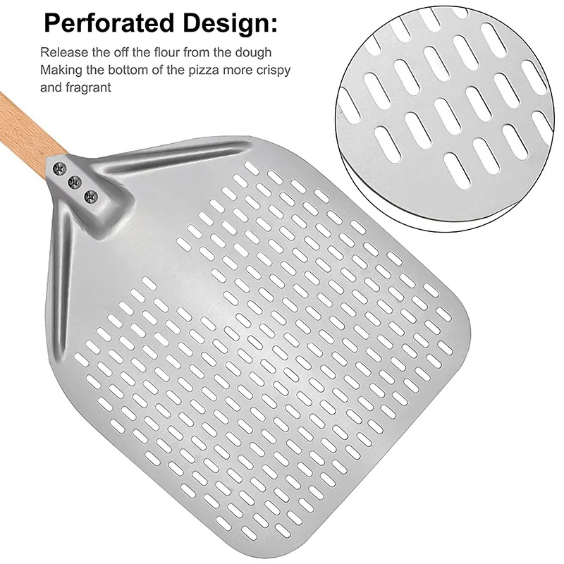 

Perforated Pizza Peel,Professional Anodized Aluminum Pizza Peels, Rectangular Pizza Turning Spatula with Detachable