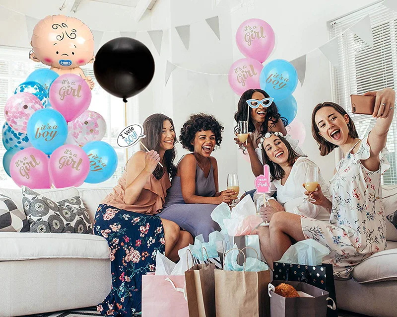 

Boy Or Girl Baby Shower Gender Reveal Party Decoration 55pcs/set Banner confetti Balloons Mom to be Ribbon props Decoration Set