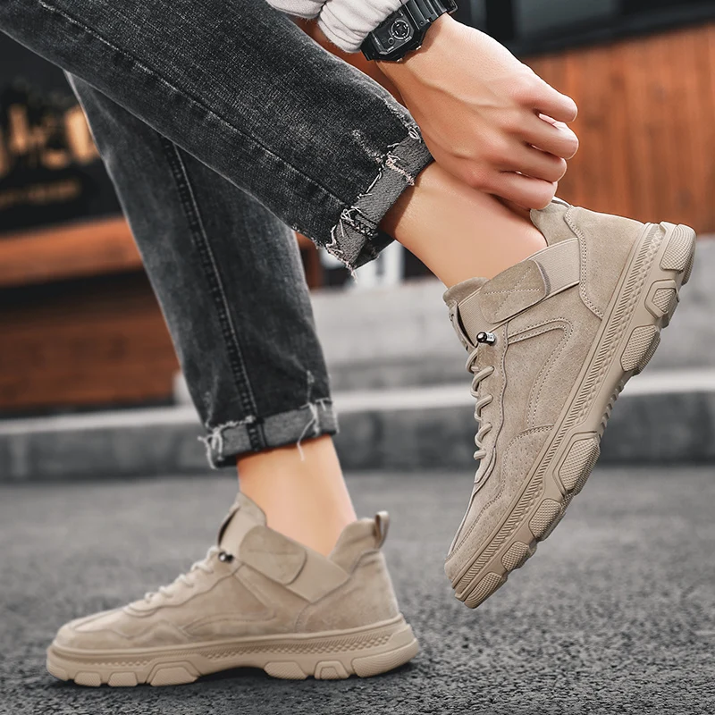 Кожаная мужская повседневная обувь Модная на плоской подошве из коровьей замши