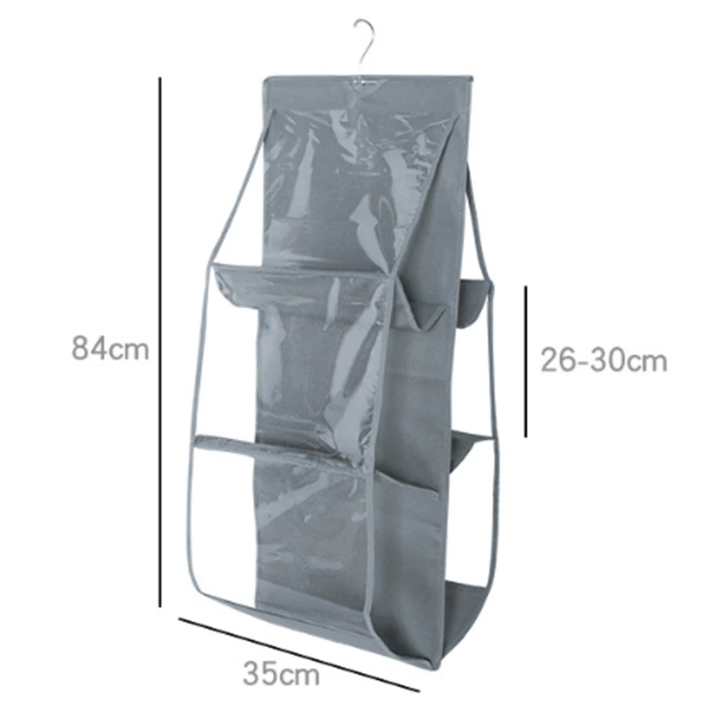 

6-Pockets Clear Hanging Purse Handbag Tote-Bag Storage Organizer Closet Rack Bag Convenient