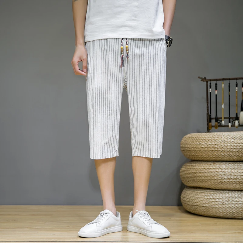 Брендовые повседневные хлопковые шорты льняные мужские летние Бермуды большого