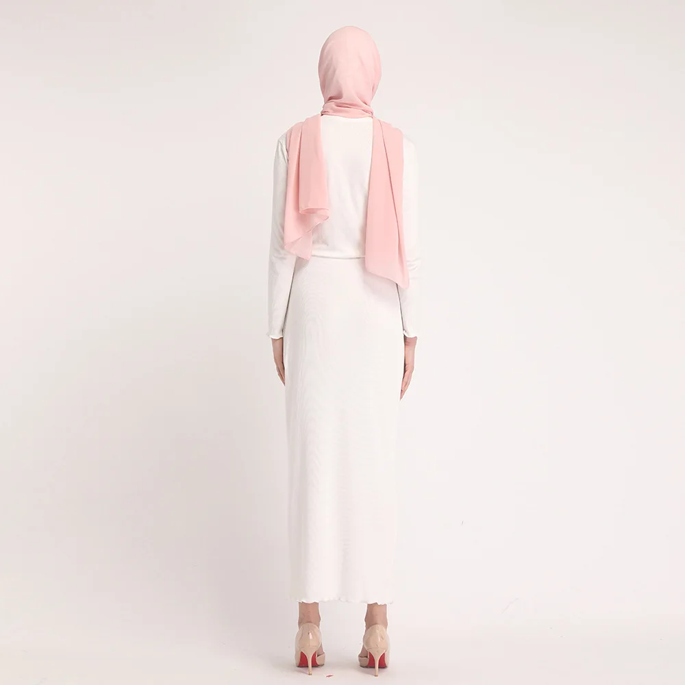 Saudi robes Slim fit inside long skirt Spring and autumn Muslim national cotton wavy side stretch long sleeve dress