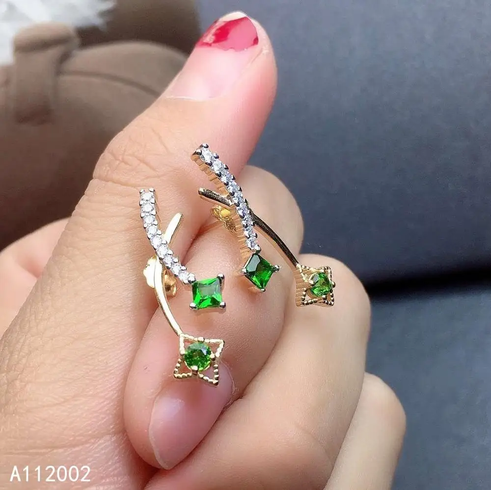 

KJJEAXCMY Fine Jewelry Natural Diopside 925 Sterling Silver Women Gemstone Earrings New Ear Studs Support Test Classic