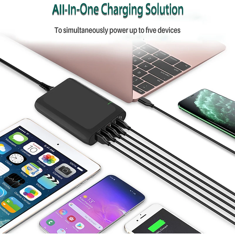 pd 100w multi gan dual usb type c fast charger for macbook air ipad iphone11 pro max xs xr 5 port usb quick charge 3 0 pd hub free global shipping