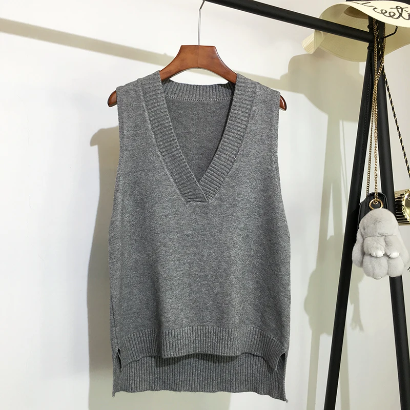 

sweater autumn and winter new Korean loose wild sweater vest sleevele V neck knitted vest women&#39s