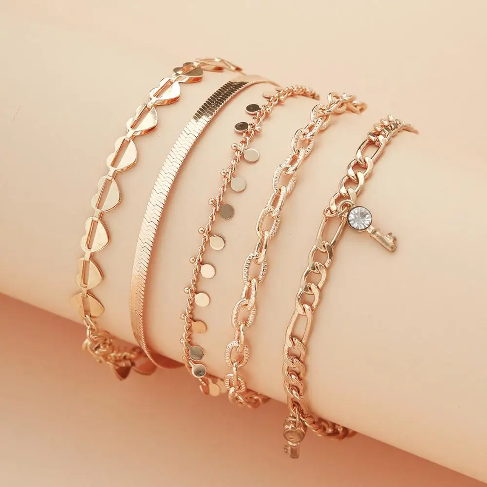 

Multilayer Ankle Bracelet Zircon Heart Key Anklet Barefoot Beach Accessories Leg Bracelet Foot Jewelry For Women 2020 Gift