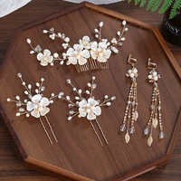 elegant women jewelry set flower handmade pearl haircomb hairpin earrings set%e2%80%8b bride headpeice hair jewelry set accessories vl