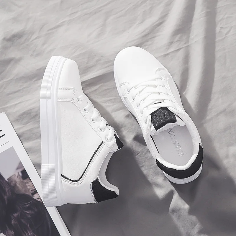 2020 spring Korean version increased white sneakers female leather student board shoes wild casual running ZP-19 | Спорт и