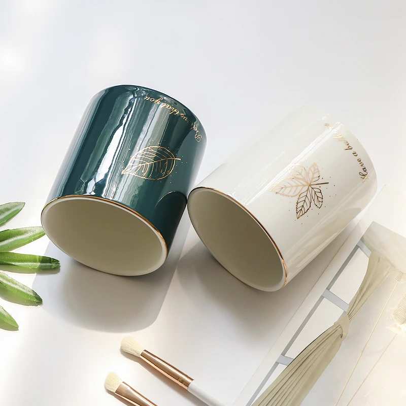 

Ins Marble Pattern Pen Holder Cosmetic Jewelry Storage Box Makeup Brush Lipstick Holder Ceramic Jar Home Table Organizer