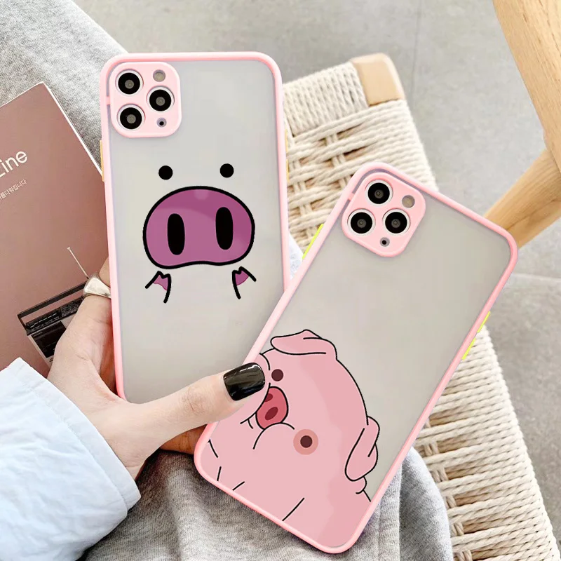 Bumper Phone Case For iPhone 12 11 14 13 Pro Max 6s 7 8 Plus SE 2020 X XR XS Max Cute Cartoon Pig Camera Protection Back Cover