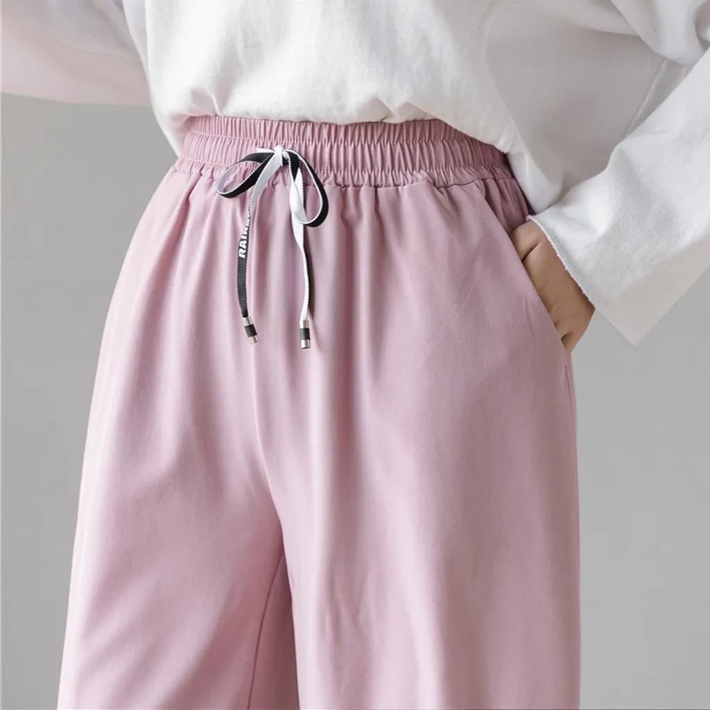 Женские брюки с высокой талией и карманами на молнии летние длинные большого