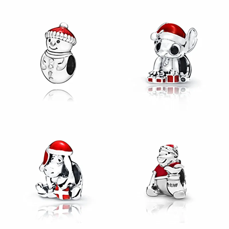 Новинка зимы 2019 серебряные бусины 925 пробы снеговик Рождественская шапка