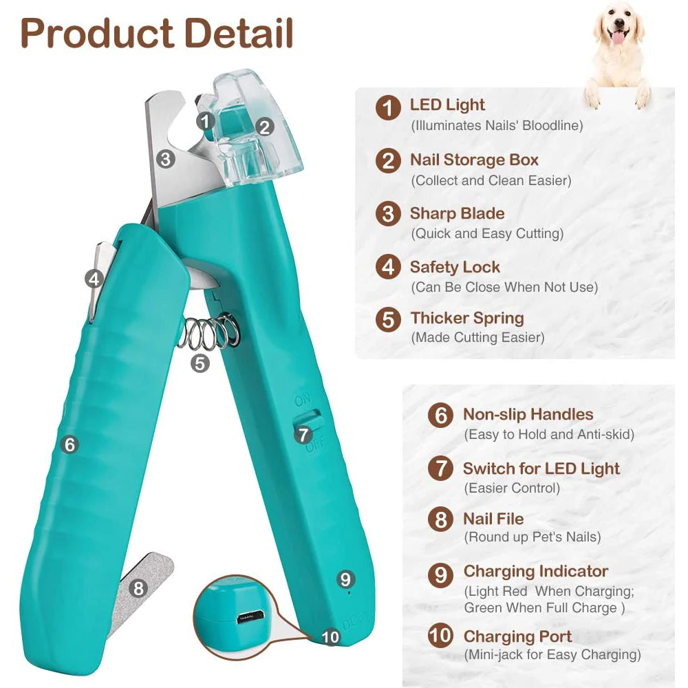 

Pet Nail Cutter With LED Light RK78 USB Rechargeable Ergonomic Cat Dog Pet Nail Trimmer Grooming Clipper For Pet