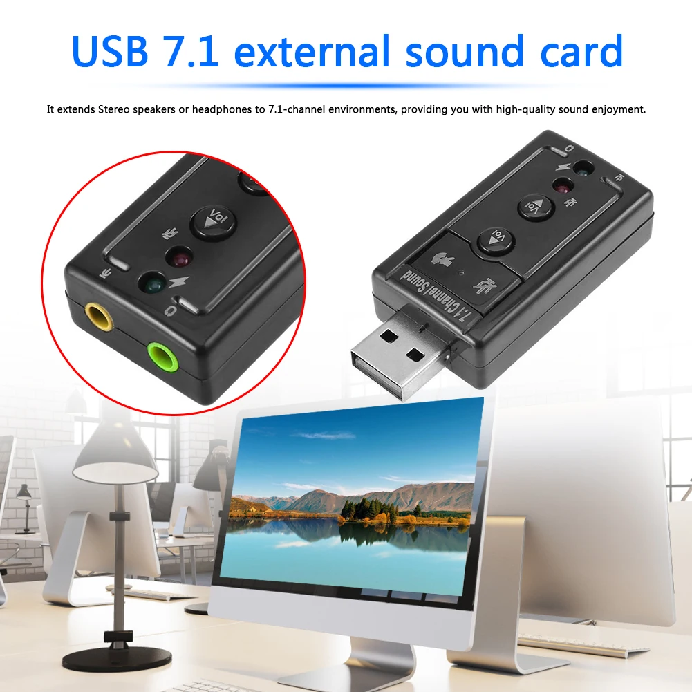 Внешняя звуковая карта USB 7 1 для ПК аудиоадаптер наушников 3 5 мм микрофона Mac Win