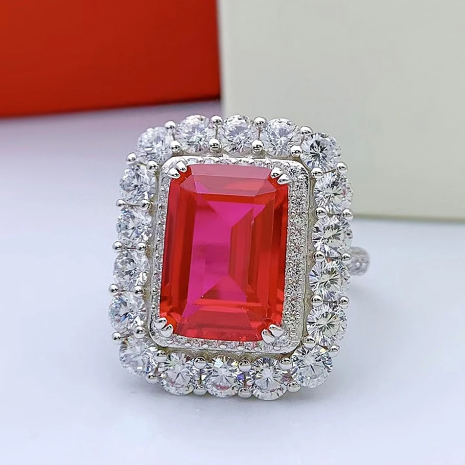 

Luxury Jewelry Series Full of Diamonds 10*14 Ruby Inlaid s925 Sterling Silver Ring for Women's Party Banquet Fashion Gifts New