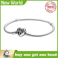 fit original 100 925 sterling silver snake chain heart bangle charm pando bracelet for women luxury diy jewelry mother gift