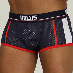 Мужские трусы боксеры Gay Mesh boxerкороткие Дышащие Боксеры Мужское нижнее белье мужские трусы забавные трусы Homme мужская одежда OR193 - Цвет: Navyblue