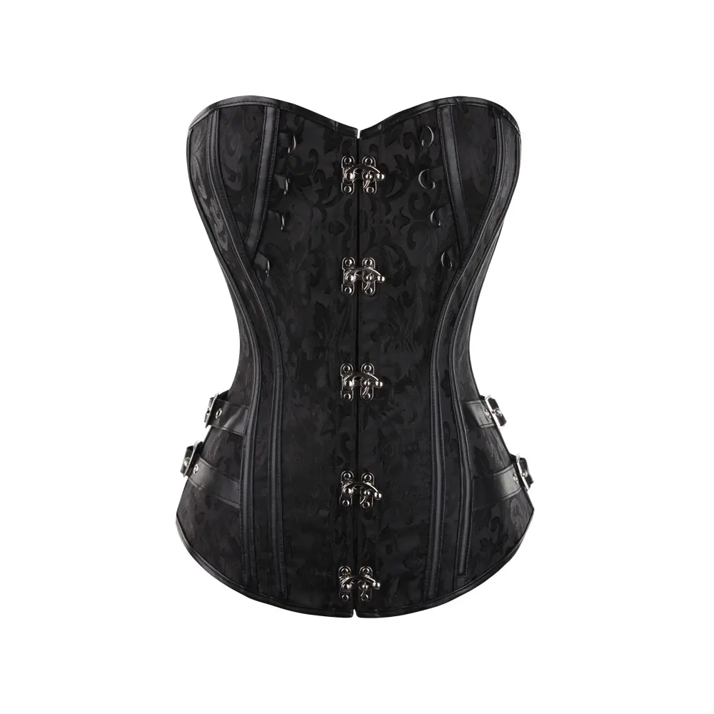 Women Sexy Gothic Retro Tiger Buckle Thin Waist Court Vest Rubber Bone Steampunk Corset Top Belly Black Body Shaper Plus Size